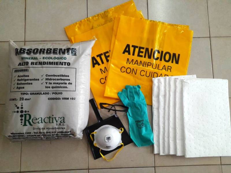 Kit De Contingencia De Derrame 15 Ltscontiene (Anteojo - Guante Nitrilo - Paños Absor.- Pala Plastica - Abs. Mineral - Bolsa Ama. - Respirador C/Val.)