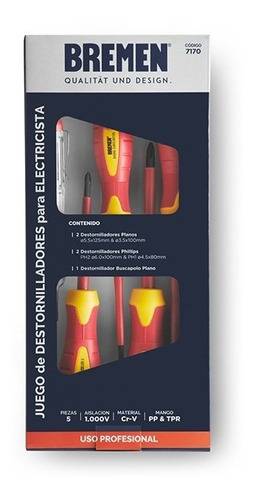 Juego De Destornilladores Bremen P/Electricista 5 Pz. Cd.:7170