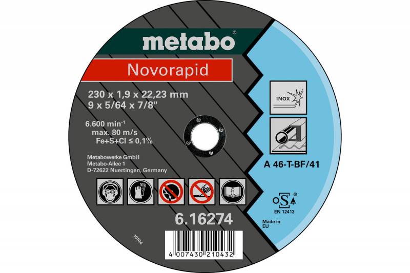 Disco De Corte Metabo 230 X 1,9Mm (9) Novorapid Tf41 Inox. Cd.:6162740